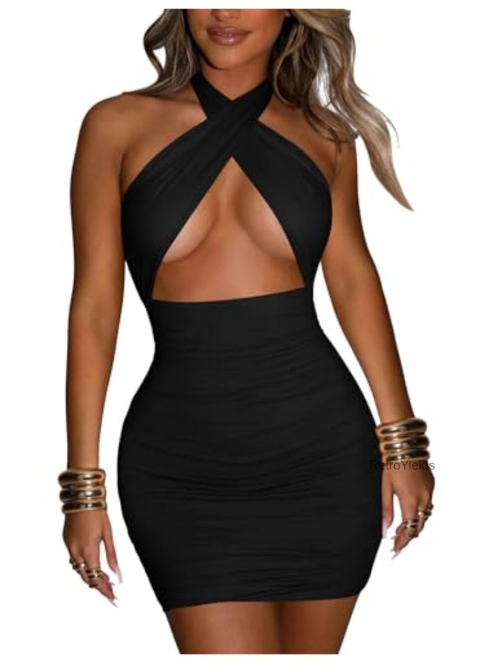 Sexy Ruched Bodycon Halter Mini Club Party Dress